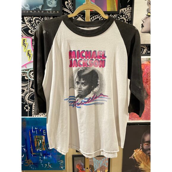 Rare Vintage 1984 Michael Jackson Thriller Raglan Band Tee Single Stitch Medium - Picture 1 of 8